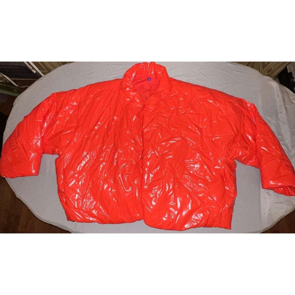 YEEZY GAP Jacket Mens 3XL Red Round Hi Shine Puffer Oversized Drawcord Coated
